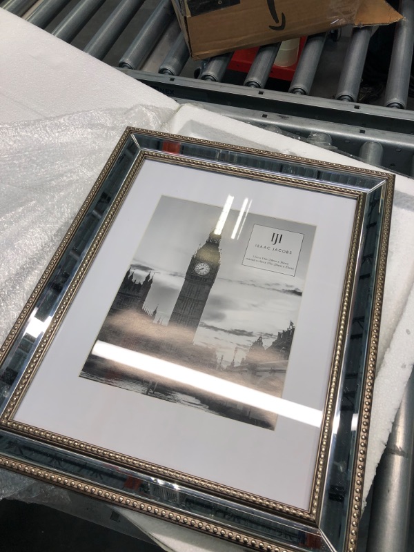 Photo 4 of Isaac Jacobs 11x14 (8x10 Mat) Champagne Mirror Bead Picture Frame - Classic Mirrored Frame with Dotted Border Made for Wall Display, Photo Gallery and Wall Art (11x14 (8x10 Mat), Champagne)