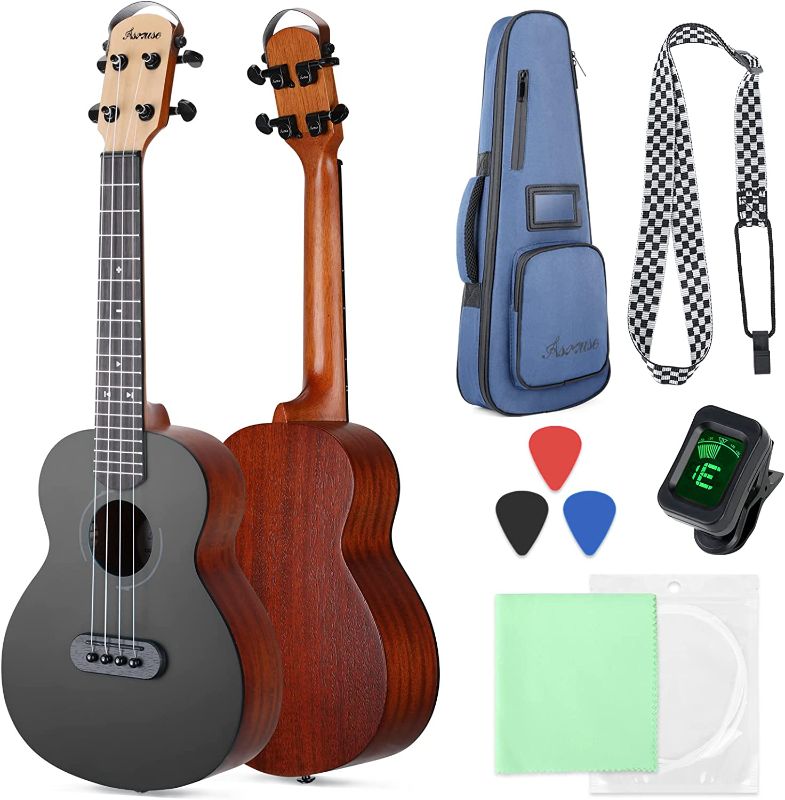 Photo 1 of Asmuse Concert Ukulele Mahogany 23 Inch Ukelele for Kids with Free Online Lesson Gig Bag Strap Nylon String Tuner Picks (Black)