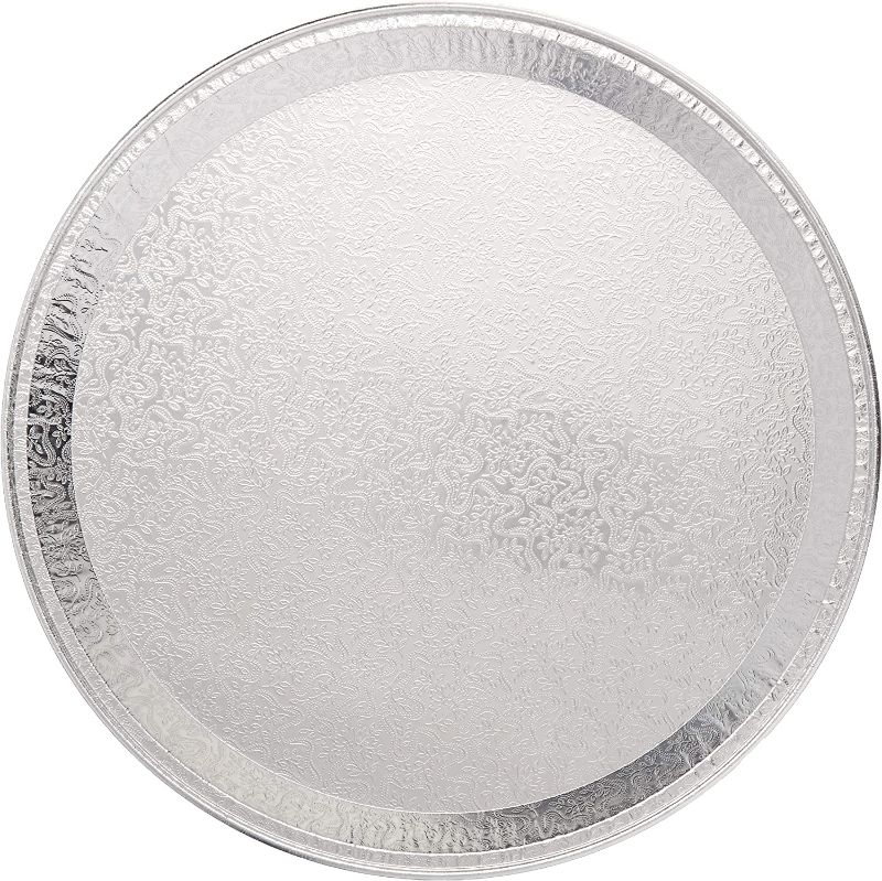 Photo 1 of DCS Deals Multi-Pack of 12 Disposable Aluminum 12” Round Flat Serving Trays – Perfect Disposable Tray for Vegetable Platters, Slices of Cake, Cookies, Fruit platters and More – 9/16-inch raised sides