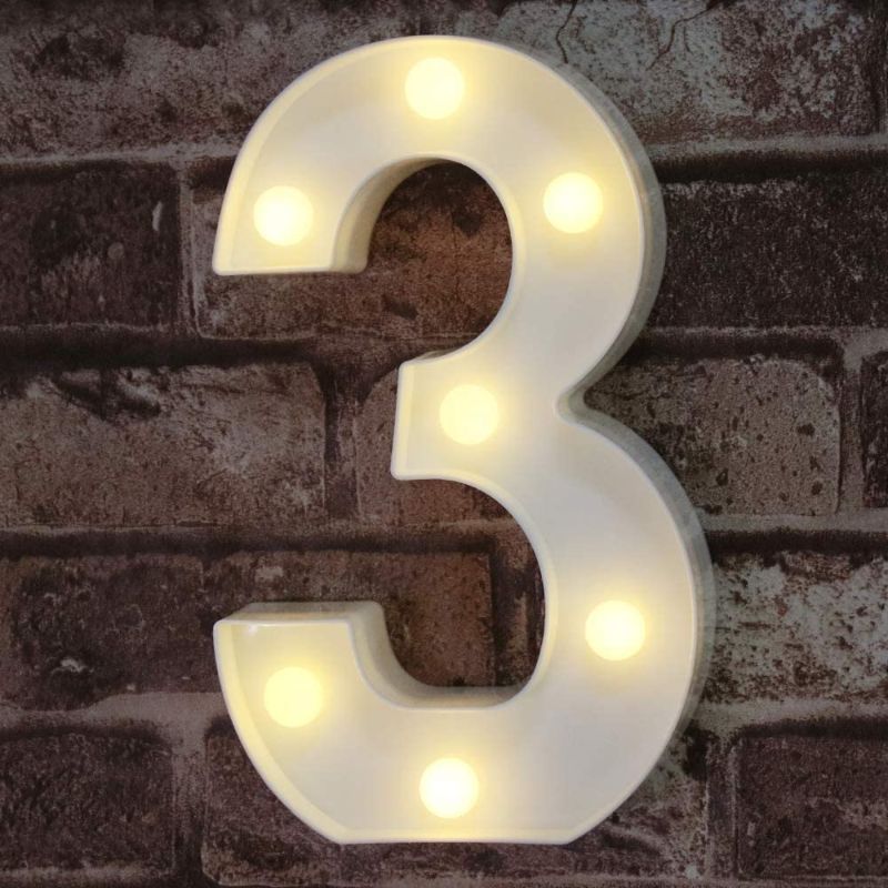 Photo 1 of  Decorative Led Light Up Number Letters, White Plastic Marquee Number Lights Sign Party Wedding Decor Battery Operated Number (3)