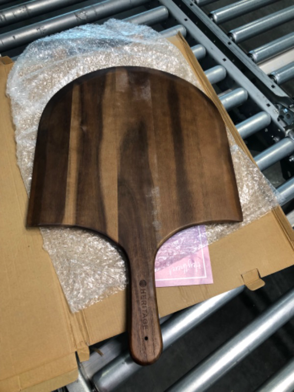 Photo 4 of Heritage Acacia Wood Pizza Peel - 22x14 inch Large Wooden Paddle Board with Handle for Easy Use - Kitchen Oven Accessories