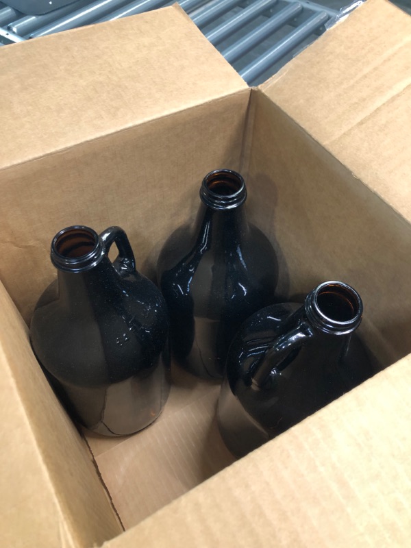 Photo 3 of 32 oz Amber Glass Pella Growler Bottle with Black Plastic Caps with Foam Liner (4 pack)