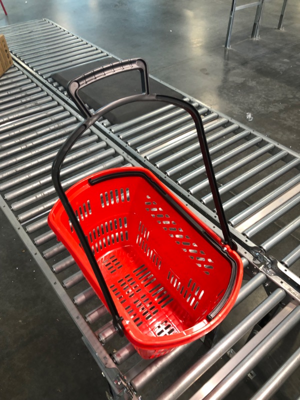 Photo 5 of 8 Pcs 35L Shopping Basket with Wheels Shopping Cart Retail Shopping Baskets Carts Grocery Baskets with Handles Plastic Shopping Carts for Retail Store Shopping (Red)