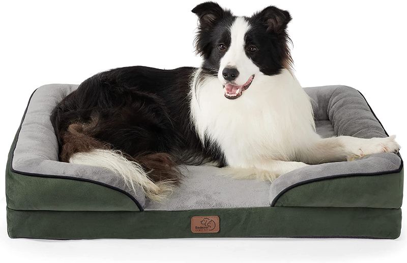 Photo 1 of Bedsure Large Orthopedic Dog Bed, Bolster Dog Beds for Large Dogs - Foam Sofa with Removable Washable Cover, Waterproof Lining and Nonskid Bottom Couch, Dark Green