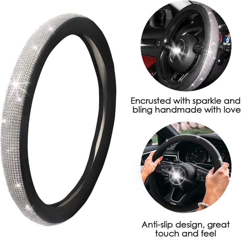 Photo 1 of 4 PC Bling Car Accessories Set with Rhinestone Steering Wheel Cover,