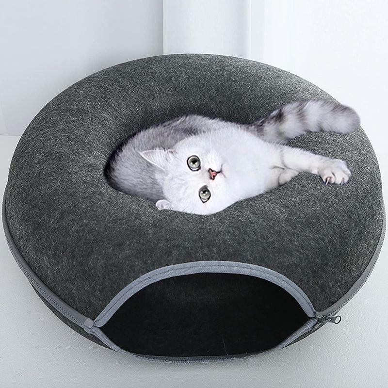 Photo 1 of Cat Tunnel Bed, Four Seasons Available Cat Nest, Detachable Round Felt Cat Tube Play Toy with Peek Hole, Washable Interior Cat Play Tunnel for About 9 lbs Small Pets Rabbits, Kittens, Puppy