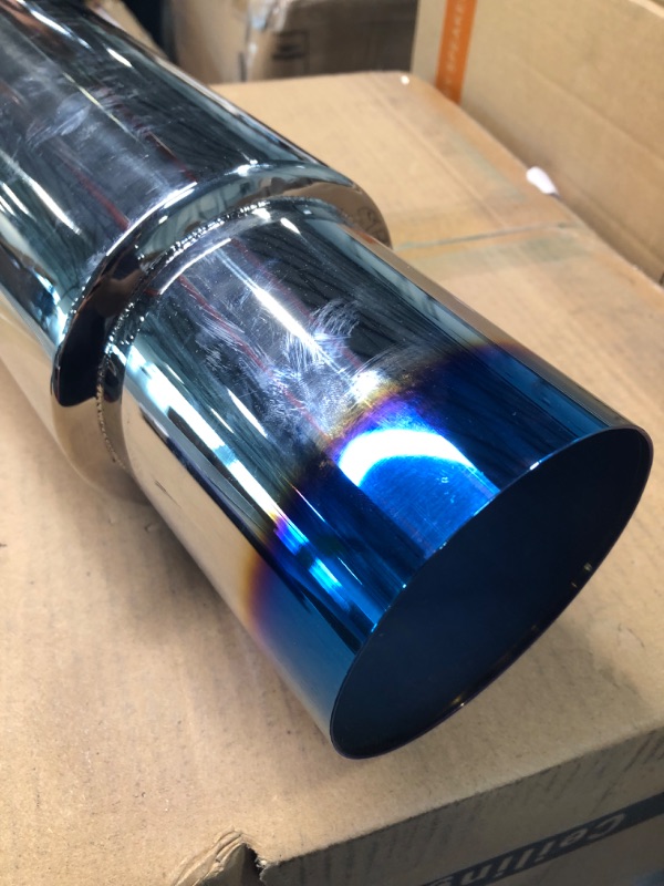 Photo 4 of EVIL ENERGY Exhaust Muffler, Stainless Steel Exhaust Tip, Universal 18.5" Length (Burnt, 2.5'' Inlet 4'' Outlet) 2.5" in 4" out-Burnt