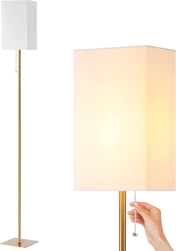 Photo 1 of  Floor Lamp, Floor Lamps for Living Room, Pull Chain Tall Lamp Standing Lamp with Linen Shade, 2700K Warm White Bulb Included, Simple Design Floor Lamp for Bedroom Office Reading Room, Bronze