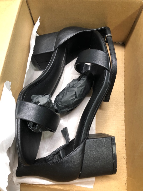 Photo 3 of Amazon Essentials Women's Two Strap Heeled Sandal 8.5 Wide Black, Faux Leather