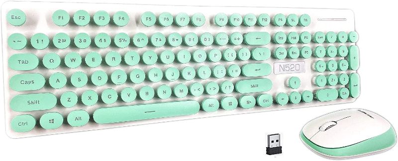 Photo 1 of CORN Technology N520 Ergonomic Design, Retro Chiclet Round Keycaps, 2.4GHz Wireless Connectivity Silent Typing Keyboard and 1600DPI Mouse Combo for Office and Game (Pink)
