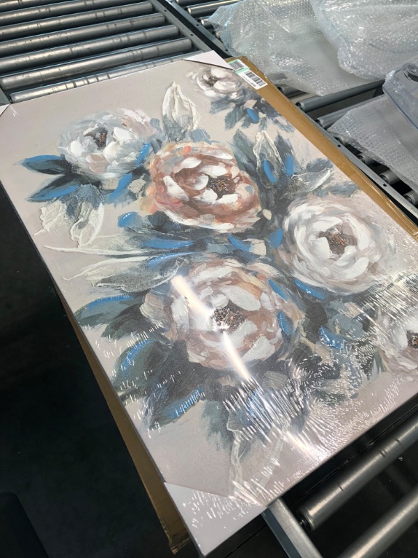 Photo 1 of Flower Canvas Wall Art Hand-Painted Oil Painting On Canvas Stretched Framed Modern Artwork Wall Decor For Bedroom,Living Room,Dining Room,Office,Hotel Ready To Hang (36"x24”) Grey 36"x24" inch