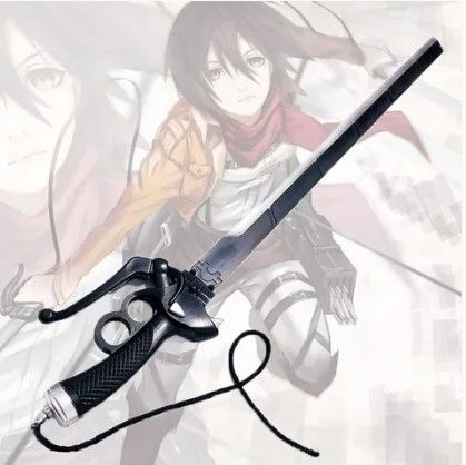 Photo 1 of Anime Attack on Titan Cosplay Prop Eren Mikasa Double Knife PU Rubber Anime Katana Samurai Espada Sword Weapon Model Teen Toy