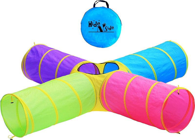 Photo 1 of Hide N Side Kids Play Tunnels, Indoor Outdoor Crawl Through Tunnel for Kids Dog Toddler Babies Children, Pop up Tunnel Gift Toy (Multi, 4 Way)