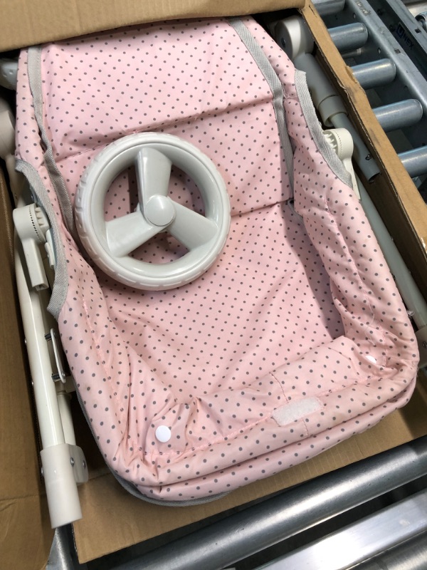 Photo 3 of  Little World Baby Doll Stroller Polka Dots Princess Collection, Convertible Doll Pram with Storage Basket for 18" Dolls, Pink & Gray