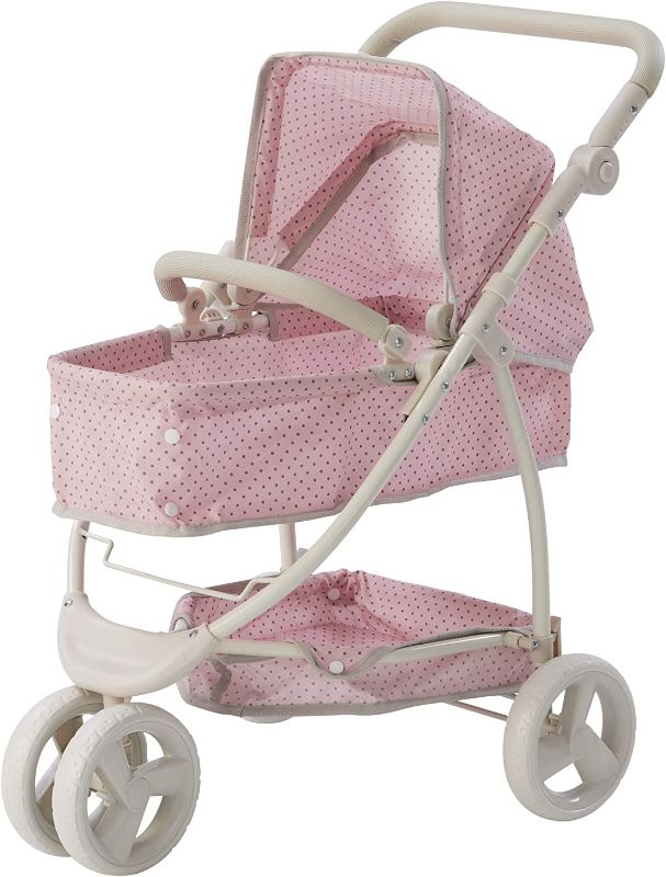 Photo 1 of  Little World Baby Doll Stroller Polka Dots Princess Collection, Convertible Doll Pram with Storage Basket for 18" Dolls, Pink & Gray