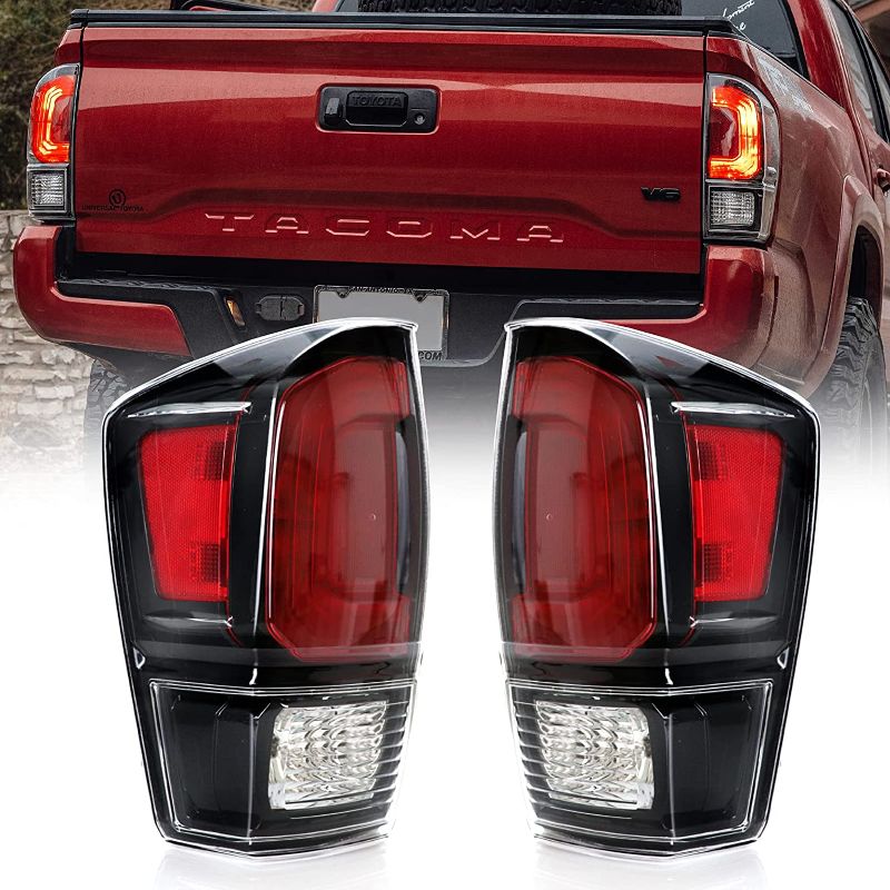 Photo 1 of 16-21 Tacoma Tail Lights - 2020+ TRD Pro Style Black Housing Clear Lens Rear Tail Lamps Set (Left + Right) Compatible with 2016-2021 Toyota Tacoma All Models