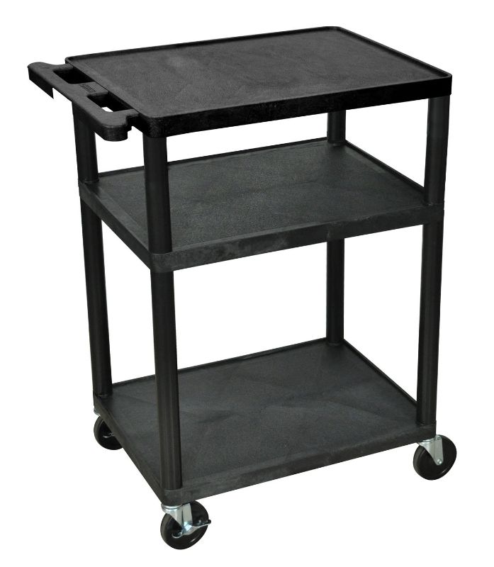 Photo 1 of Steel AV Cart, 24-38" Height Adjustable AV Presentation Cart for Video Projector, TV, Laptop Computers, Printers, Metal Construction Rolling Storage Cart, Suitable for Office and School