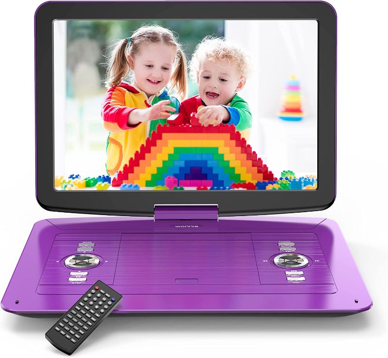 Photo 1 of WONNIE 17.9" Portable DVD/CD Player with 15.4" Large Swivel HD Screen, 6 Hours 5000mAH Rechargeable Battery, Support USB/SD Card/Sync TV, Regions Free, Car Charger, Remote Control for Kids, Purple