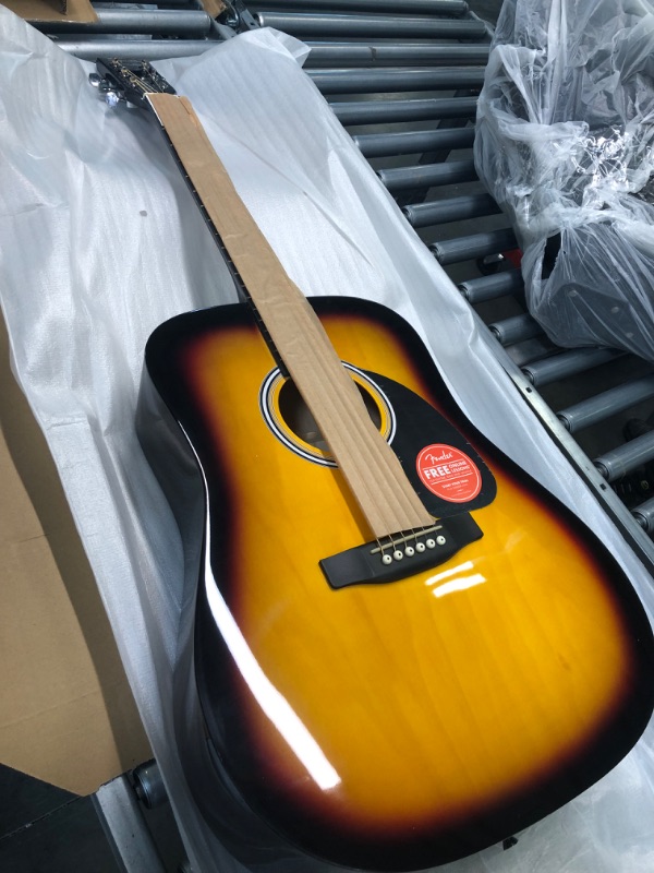 Photo 6 of Fender Squier Dreadnought Acoustic Guitar - Sunburst Learn-to-Play Bundle with Gig Bag, Tuner, Strap, Strings, String Winder, Picks, Fender Play Online Lessons, and Austin Bazaar Instructional DVD SA-150 Sunburst