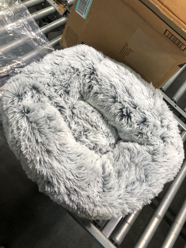 Photo 5 of Western Home Faux Fur Dog Bed & Cat Bed, Original Calming Dog Bed for Small Medium Large Pets, Anti Anxiety Donut Cuddler Round Warm Washable Cat Bed for Indoor Cats(20", Light Grey)