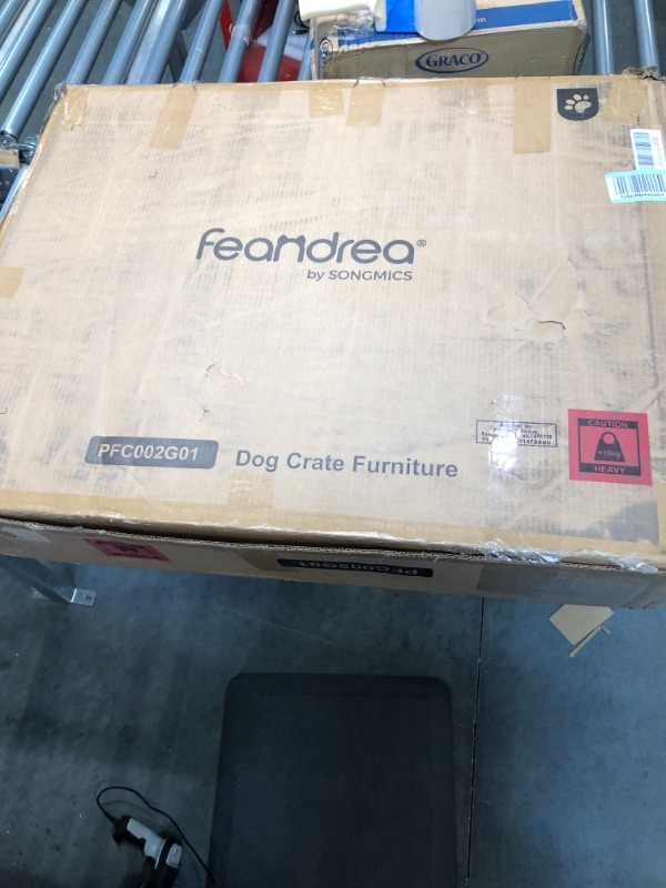 Photo 2 of FEANDREA Dog Crate Furniture, Side End Table, Modern Kennel for Dogs Indoor up to 45 lb, Heavy-Duty Dog Cage with Multi-Purpose Removable Tray, Double-Door Dog House, Greige UPFC002G01 M (32.5" x 21.9" x 25.2") Greige