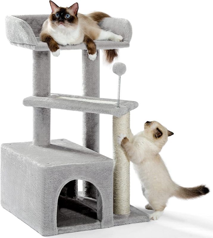 Photo 1 of 
Made4Pets Cat Tree, Carpet Cat Tower Grey for Indoors Cats, Cute Wood Kitty Condo with Scratching Post and Pad, 27" Multi-Level Modern Activity Climbing...
