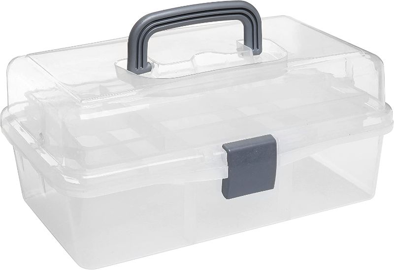 Photo 1 of (life style) Clear Plastic 2-Tier Trays Craft Supply Storage Box/First Aid Carrying Case w/Top Handle & Latch Lock