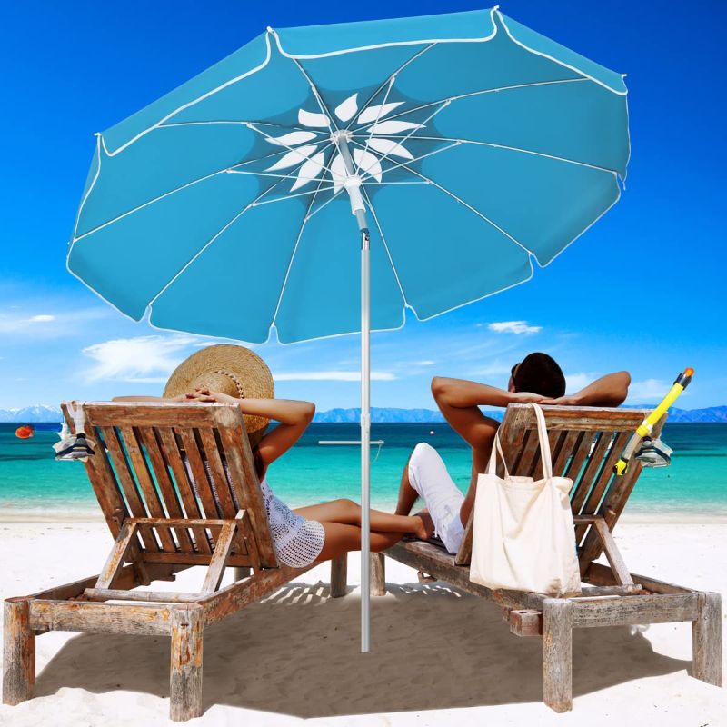 Photo 1 of Bumblr 8.5ft Beach Umbrella with Sand Anchor & Tilt Mechanism Outdoor Sunshade Portable Umbrella with Carry Bag Wind Resistant UV Protection for Sand Heavy Duty Beach Garden Outdoor, 8.5FT
