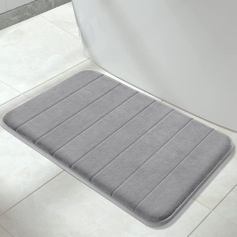 Photo 1 of Yimobra Memory Foam Bath Mat Large Size 31.5 by 19.8 Inches, Soft and Comfortable, Super Water Absorption, Non-Slip, Thick, Machine Wash, Easier to Dry for Bathroom Floor Rug, Grey
