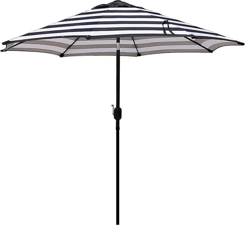 Photo 1 of Blissun 9' Outdoor Patio Umbrella, Striped Patio Umbrella, Market Striped Umbrella with Push Button Tilt and Crank (Black & White Stripe)
