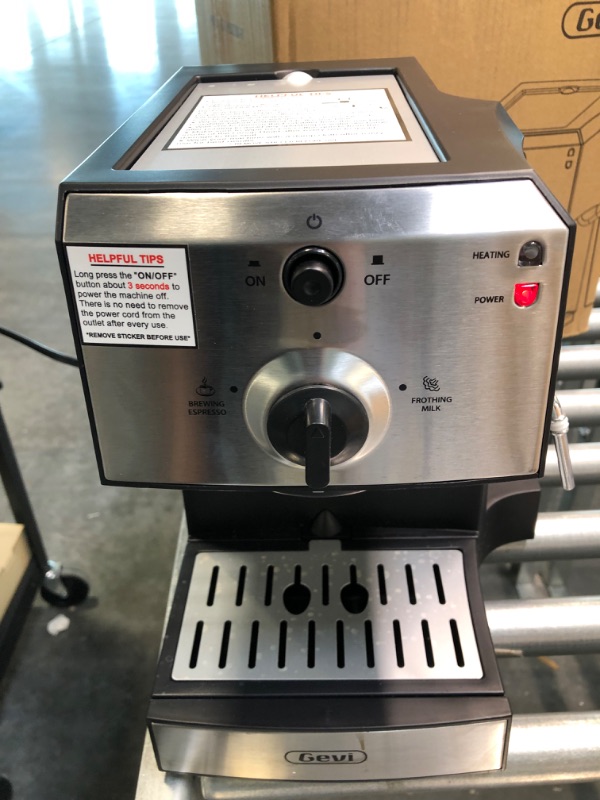 Photo 2 of Gevi Espresso Machines 15 Bar Fast Heating Cappuccino Coffee Maker with Foaming Milk Frother Wand for Espresso, Latte Machiato, 1.25L Removable Water Tank, Double Temperature Control System, 1350W Silver Espresso Machine