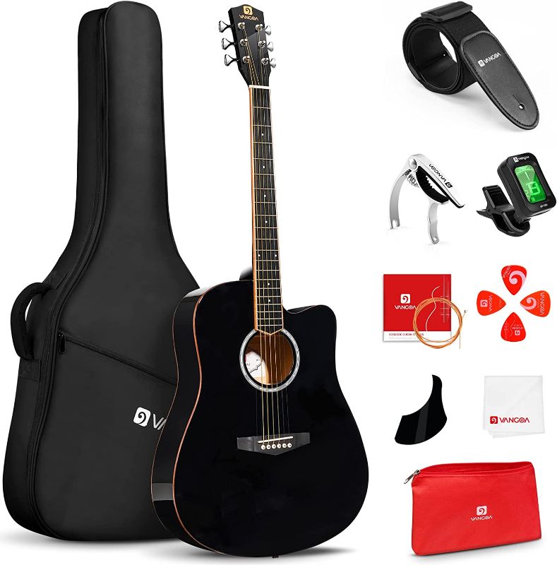 Photo 1 of Acoustic Guitar, Cutaway Acoustic Guitar Full Size Dreadnought Acustica Guitarra Bundle with Gig Bag for Adults Teens Beginners Professionals, Black by Vangoa
