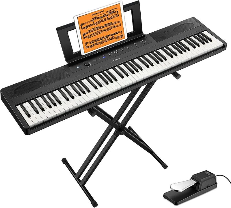 Photo 1 of Digital Piano Ultrathin Donner DEP-45, Beginner Electric Piano Keyboard with 88 semi-weighted Keys, Full Size Portable Electronic Keyboard Piano with Stand, Sustain Pedal, Power Supply
