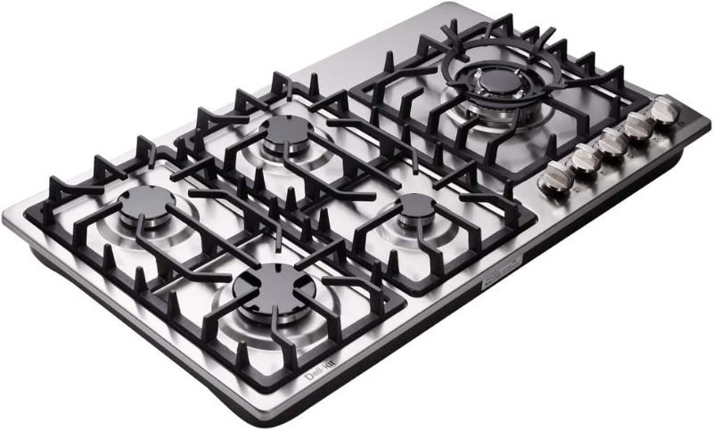 Photo 1 of Deli-kit 34 Inch Gas Cooktop Dual Fuel Sealed 5 Burners Stainless Steel Drop-In Gas Hob DK258-A08 Gas Cooker

