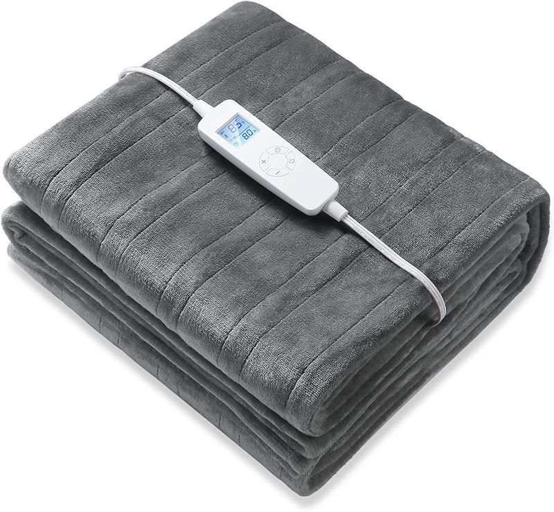 Photo 1 of F Electric Heated Throw Blanket Twin Size 62" x 84" | 6 Levels Fast Heating & Machine Washable | Full Body Warming Soft Flannel Sofa Bed Blankets with Auto-Off Overheating Protection 8h Timer | Grey
