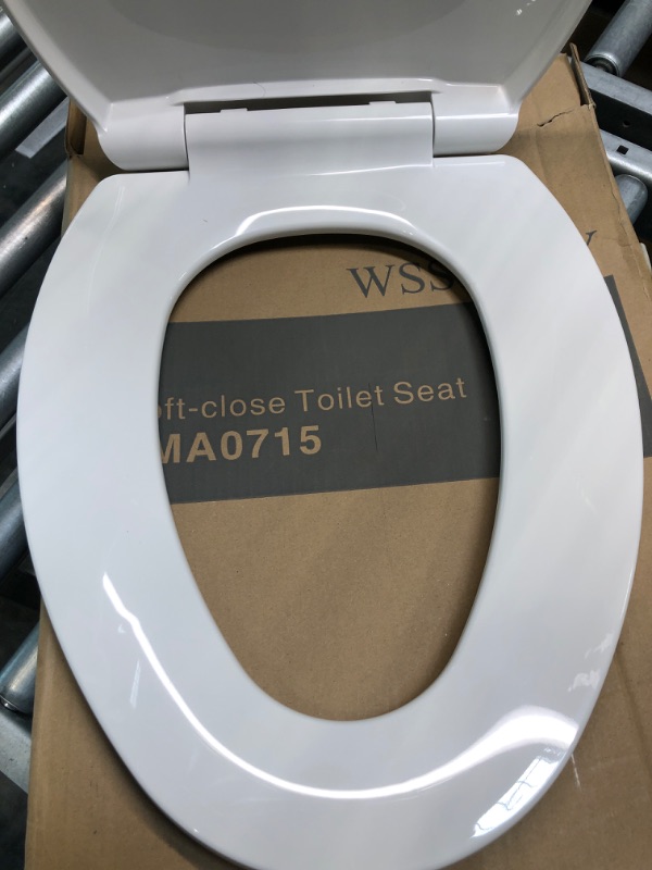 Photo 1 of Toilet Seat Elongated with Cover Soft Close, Easy to Install, Plastic, White, Suitable to Elongated or Oval Toilets