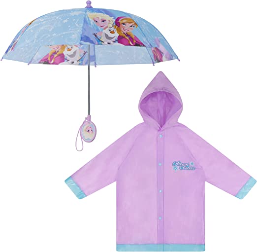 Photo 1 of Disney Kids Umbrella and Slicker, Frozen Elsa and Anna Toddler and Little Girl Rain Wear Set, for Ages 4-7
