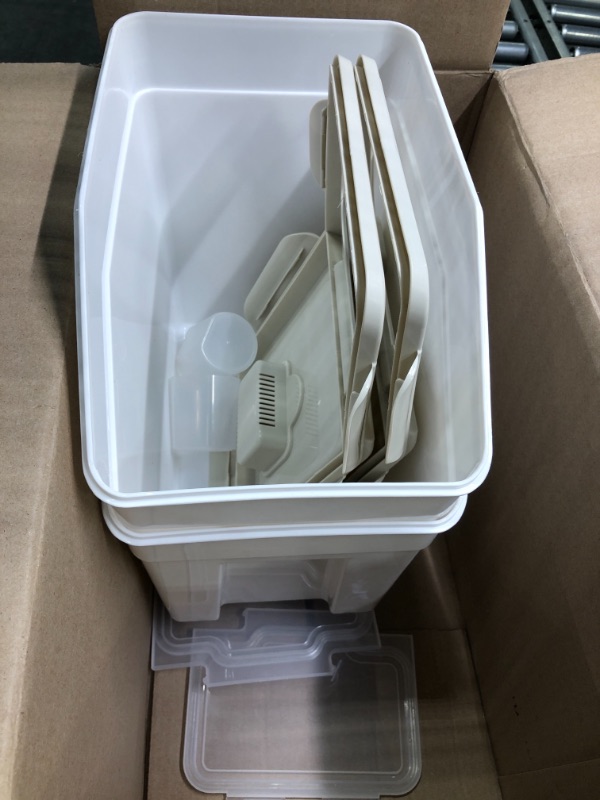 Photo 1 of HANAMYA 25 Liter / 40 lbs Rice Storage Container with Measuring Cup, BPA free, For Rice | Grain | Pet Food | Flour, 1 count, White
