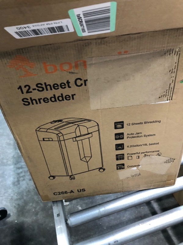 Photo 1 of Bonsaii Paper Shredder, 12-Sheet Cross-Cut Shredder for Home Office Use, 30-Minutes Heavy Duty Shredder with 4.2 Gal Pullout Bin & 4 Casters for Credit Card/CD Anti-Jam Shredding Machine (C266-A) 12 Sheet-4.2 Gal