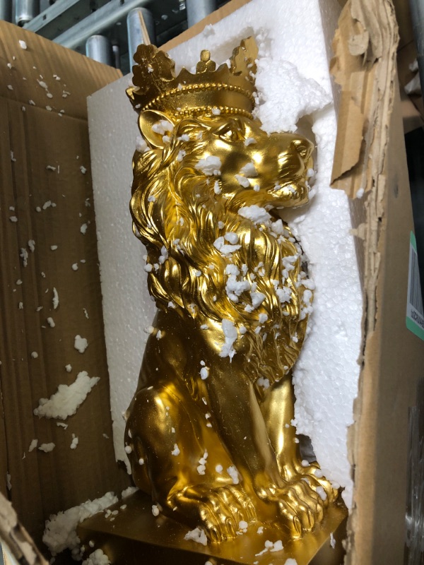 Photo 2 of H&W 15''H Crown Lion King Statue, Nordic Style Home and Study Decoration, Collectible Figurines, Best Gift for The Man, Golden (HH16-D3)