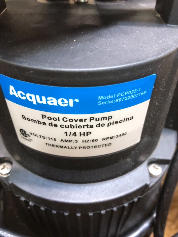 Photo 3 of Acquaer 1/4 HP Automatic Swimming Pool Cover Pump, 115 V Submersible Pump with 3/4” Check Valve Adapter & 25ft Power Cord, 2250 GPH Water Removal for Pool, Hot Tubs, Rooftops, Water Beds and more