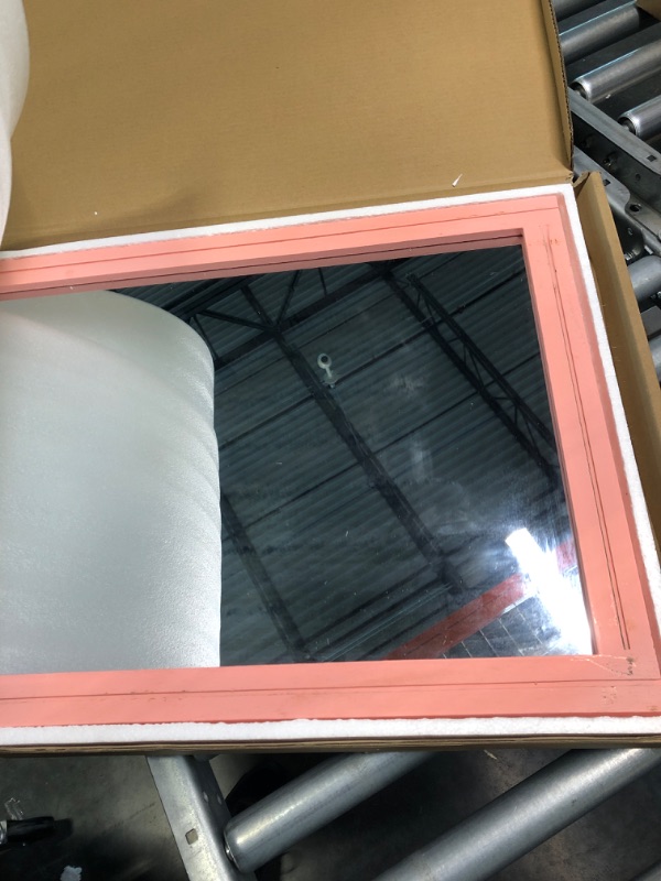 Photo 3 of AAZZKANG Wood Framed Rectangle Mirror Large Mirror 26"x18" Ructic Farmhouse Bathroom Living Room Bedroom Vanity Mirror 26x18 Inch Light Pink