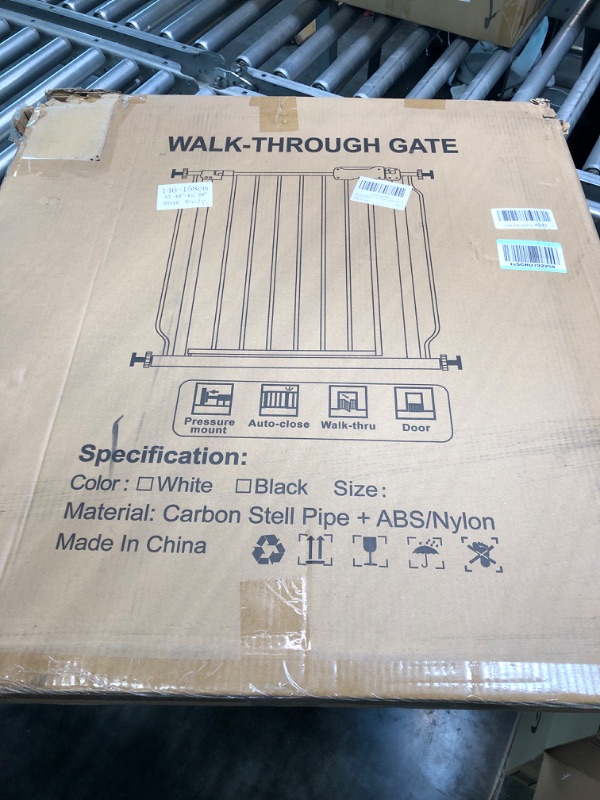 Photo 1 of ALLAIBB Extra Wide Pressure Mounted Baby Gate Walk Through Child Kids Safety Toddler White Long Large Pet Dog Gates with Extension for doorways Kitchen and Living Room (57.48-62.20"/146-158cm) 57.48-62.20 Inch (Pack of 1)