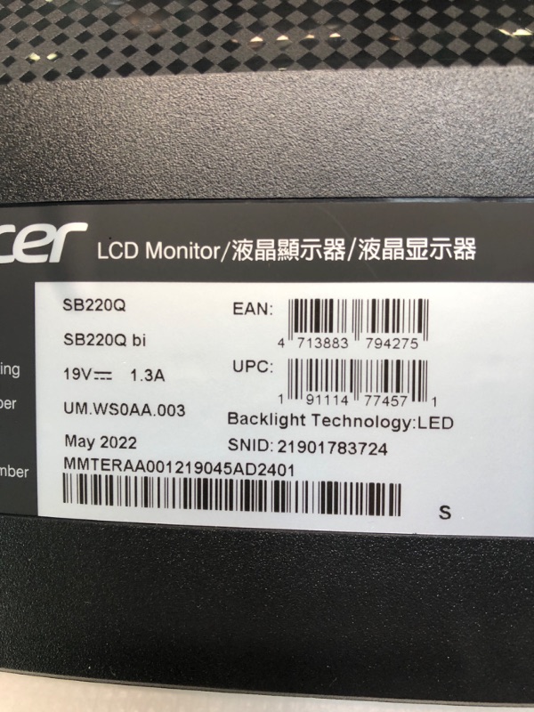 Photo 8 of Acer 21.5 Inch Full HD (1920 x 1080) IPS Ultra-Thin Zero Frame Computer Monitor (HDMI & VGA Port), SB220Q bi