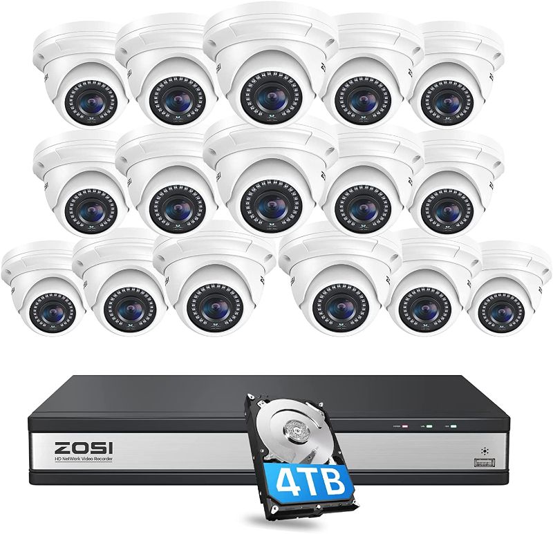 Photo 1 of ZOSI 16 Channel 4K POE Security Camera System,H.265 4K 8MP 16CH NVR with 4TB HDD,16 x 5MP CCTV PoE IP Dome Camera Outdoor Indoor,80FT Night Vision,Remote Access for Home Business 24/7 Recording
