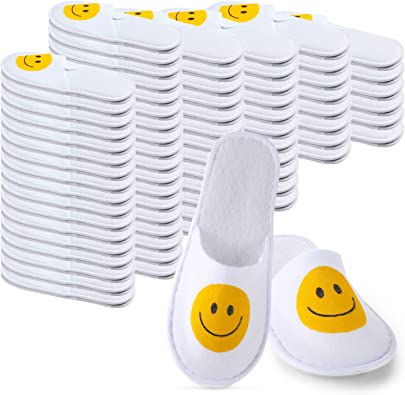 Photo 1 of Coume 30 Pairs Unisex Disposable Slippers Non Slip Closed Toe Spa Slippers Smile Face House Slippers for Guests Hotel Home House, White, 3.5 Years 3X-Narrow Little Kid
