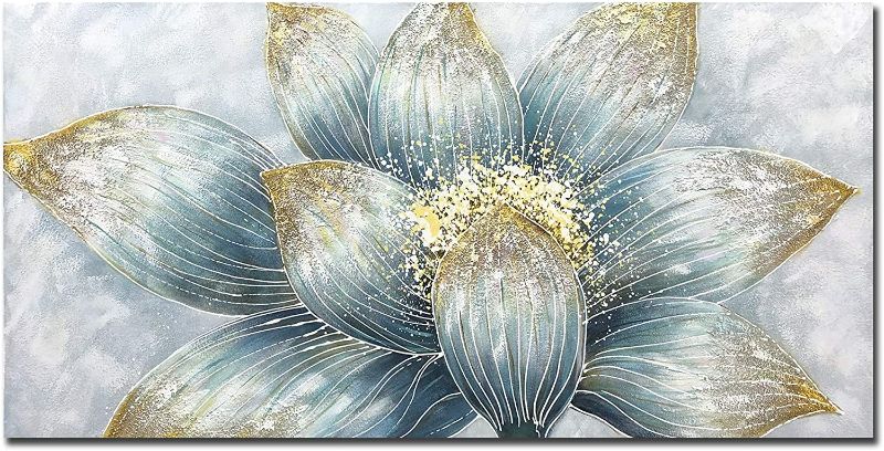 Photo 1 of MUWU Canvas Paintings, 24x48 Inch Texture Palette Knife Paintings Orchid Flowers Modern Home Decor Wall Art Painting Colorful 3D Flowers for Livingroom Wood Inside Framed Ready to Hang
