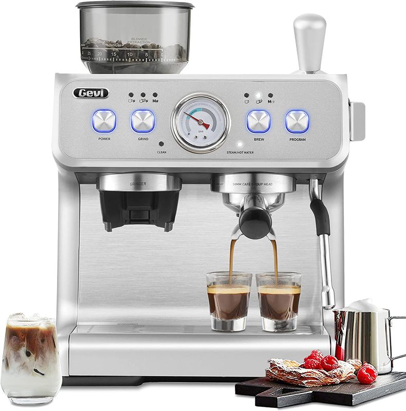 Photo 1 of Gevi Espresso Machine & Coffee Maker - 20Bar Semi Automatic Espresso Machine With Grinder & Steam Wand – All in One Espresso Maker & Latte Machine for Home Dual Heating System
