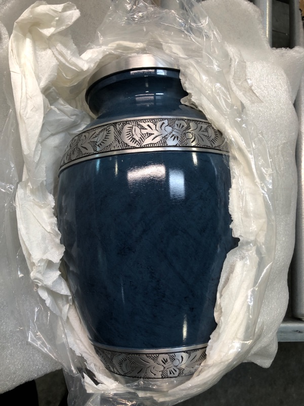 Photo 2 of GSM Brands Cremation Urn Holds Adult Human Ashes (Extra Large Capacity up to 300 lbs) - Handcrafted Funeral Memorial with Striking Blue Design (12 Inch Height x 7.75 Inch Width)