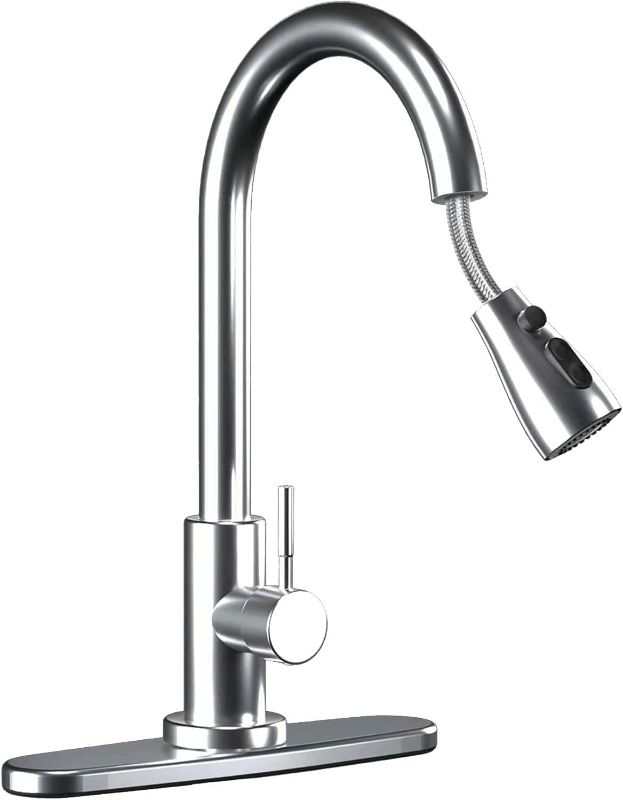 Photo 1 of Kitchen Faucet with Pull Down Sprayer-Out Kitchen Sink Offers Efficient Cleaning for -Stainless Steel-with Deck Plate 16 Inches